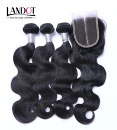 Top Lace Closures With 3 Bundles Brazilian Virgin Hair Weaves Malaysian Indian Peruvian Cambodian Brazillian Body Wave Remy Human 7815615