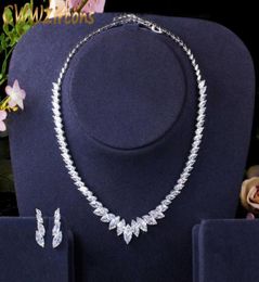 CWWZircons Top Quality Marquise Cut CZ Cubic Zirconia Wedding Choker Necklace and Earrings Bridal Prom Dress Jewellery Sets T398 2101465442