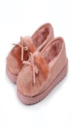 Winter Platform Shoes Women Outdoor Home Slippers Female Winter Fur Slides House Sandals Fuzzy Slippers Ladies Cute Loafers Bow 202100820
