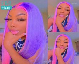 Glueless Straight Lace Front Wig Pink Purple Highlight Preplucked Half Red Blonde Remy Brazilian Human Hair Wigs For Women11877570