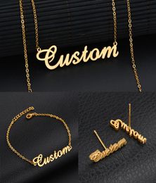 Personalized custom 18K Gold Plated Stainless Steel Script Name necklace Charm Nameplate Necklace Jewelry gift Chain Choker Neckla4155244