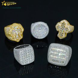 Rings Men's VVS Moissanite Diamond Cuban Ring Gold Plated 925 Sterling Silver, Hip Hop Iced Out Jewelry