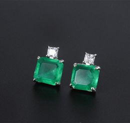 Fashion HuiSept Luxury Earrings for Women Wedding Engagement 925 Sterling Silver Jewelry Accessory Square Emerald Gemstone Stud E2550226