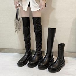 Pu Leather Thigh High Boots Platform Women Slim Thick Sole Over The Knee Boots Women Shoes Black Winter Long 20205342018
