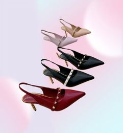 New Slingback Dress Shoes with sculpted heel 70mm studs women high heels Rivets genuine leather pointed toe woman Pumps2605175