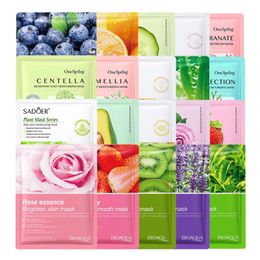 20 Pieces Natural Fruit Plant Facial Mask Sheets Moisturizing Oil-Control Blueberry Cucumber Pomegranate Fruit Aloe Face Mask 240531