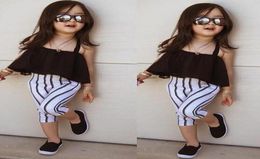 16Y Cute Girls Summer Clothing Kid Strap TopsStriped Pants Leggings 2pcs Outfits Kids Fashion Clothes toddler girl clothes5600018
