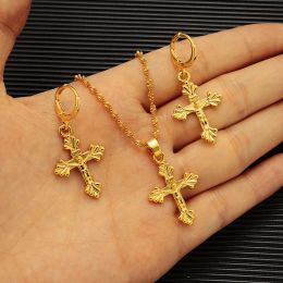 Necklace Ethiopian cross Jewelry set Necklace Pendant and Earrings Ethiopia Gold Eritrea sets for Women's Habesha Wedding party Gift
