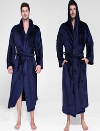 Men039s Sleepwear Winter Men Hooded Robe Warm Thick Casual Bathrobe Gown Coral Fleece Nightwear Lovers Kimono Homewear Oversize8111873