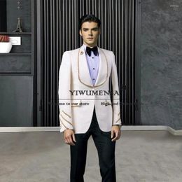 Men's Suits Elegant For Wedding Gold Beaded Lapel Floral Jacket Pants 2 Pieces Set Groom Tuxedos Tailored Man Clothing