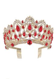 Bride Wedding Hair Jewelry Accessories Luxury Women Crystal Crown Headdress Handmade Rhinestone Gold Color Tiara XH97132625490040