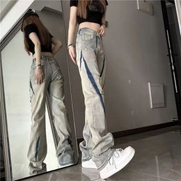 Senior TK Designer 2024 New Men's and Women's Street Pants High Street Retro Washed Old Yellow Mud Perforated Jeans Slim Fit Jeans
