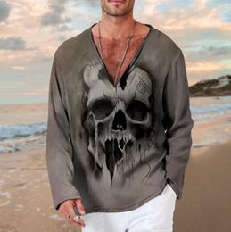 Plus Size Tee Top Mens Clothing Skull Art Print T Shirts Printed Tops Long Sleeve Sports Fashion Wear Summer Clothes Tees TShirts5740606