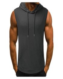 Men039s TShirts Summer Mens Muscle Hoodie Vest Sleeveless Bodybuilding Gym Workout Fitness Shirt High Quality Hip Hop Sweatshi8372508