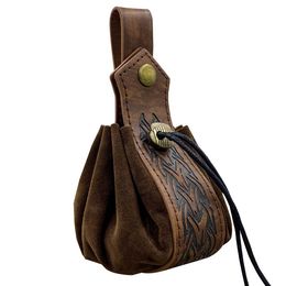 Retro Nordic Style Medieval Faux Leather Drawstring Bag Coin Purse för män Kvinnor ACME-004