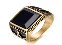 2018 Brand New Simple style Black Zircon Mens Stainless Steel Gold Ring Finger Rings fast 2132725