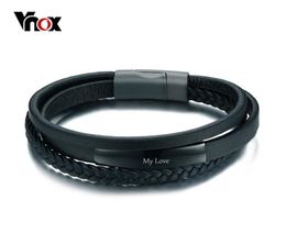 Vnox Genuine Leather Bracelet Bangle for Men MultiLayer Leather ID Identification Male Casual Jewelry Engraved Service Y18917097574201