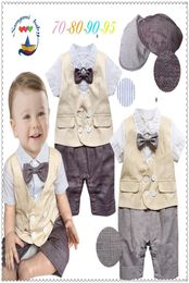 2019 selling baby boys clothes short sleeve turndown collar romper for infant little tie bow toddler jumpsuit with hat 03age8718557