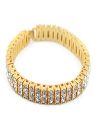 18K Gold Pted Iced Out 2 Row Bling Crystal Bracelet Silver Gold Mens Diamond Bangle Bracelets High Quality Hip Hop Men Jewelry4628619
