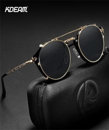 KDEAM Retro Steampunk Round Clip On Sunglasses Men Women Double Layer Removable Lens Baroque Carved Legs Glasses UV400 With Box 226724303