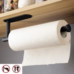 Stainless Steel Paper Towel Holder Self Adhesive Toilet Roll No Punching Kitchen Bathroom Lengthen Storage Rack 240518