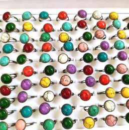 Bulk lots 100pcs lot Colour Mixed Retro Bronze Turquoise Stone Ring Women039s Natural Stone Sizes Adjusted Ring Girls Accessorie5509795