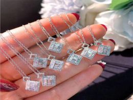 Sparkling Luxury Jewellery 925 Sterling Silver T Princess Cut White Topaz CZ Diamond Gemstones Square Pendant Women Clavicle Necklac1258969