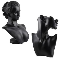 Black Resin Material Elegant Female Mannequin for Fashion Necklace Pendant Bust Jewellery Display Holder Jewellery Store Display 211110 248N