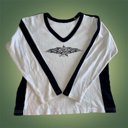 Aesthetic Print Women T-shirt Gothic Streetwear Grunge Baby Tee Vintage Casual korean style 2000s Long sleeved T-shirt Emo 240510
