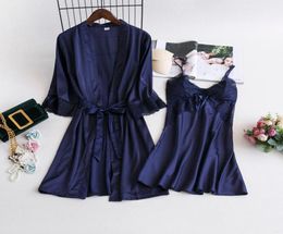 MECHCITIZ 2018 Spring Pyjamas Robe Sexy Silk Nightgowns Women Bathrobe Set Nighties Dress Long Sleeve Blouse Female Sleepwear5638560
