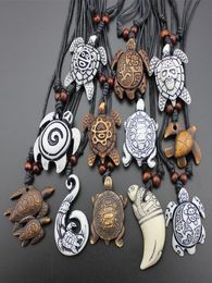 Selling 12pcs Imitation Yak Bone Carving Lucky Surfing Turtles Pendant Adjustable Cord Necklace Amulet Gift MN3294895367