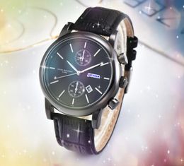 Business trend highend black brown cow leather belt watches Men Quartz Movement Clock Day Date Time Calendar Boss-Dwellers Wristwatch Feature Christmas Gifts