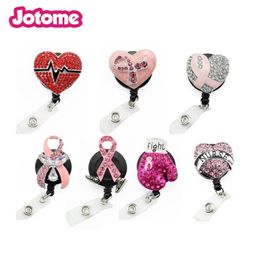 10pcslot Mix style medical yoyo retractable badge pull reel nurse Breast Cancer Awareness pink ribbon Id working holder7346740