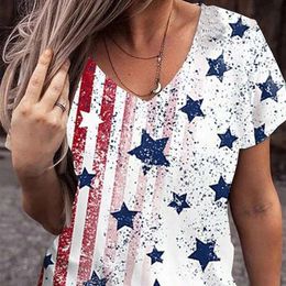 Men's T-shirts Hot Selling Womens Independence Day Printed Short Sleeved Collar T-shirt V-neck Mens Custom