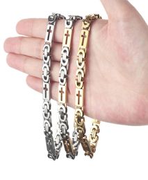 8mm Hip Hop Wrist Chain Byzantine Link Chains Stainless Steel Bracelets for Men Cross Bracelet Boys Male Jewellery Accessories5306428