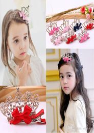 Korean princess flower crown hair clips diamond crown barrettes baby hair bows girls crystal bowknot crown hair clip pin accessori7974348