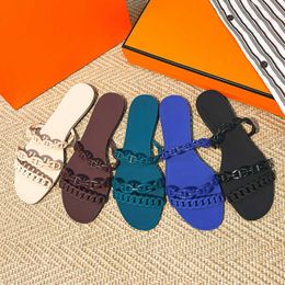 High version summer internet celebrity pig nose three belt chain beach flat bottom H cool slippers PVC jelly womens shoes