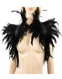 Scarves Black Natural Feather Shrug Shawl Shoulder Wraps Cape Gothic Collar Cosplay Party Body Cage Harness Bra Belt Fake CollarSc1201424