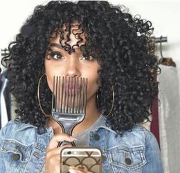 Kinky Curly with Bangs Full Lace Human Wig For Black Woman Indian Afro Kinky Curly Lace Front Virgin Hair Wig Short Curly Wig8686267