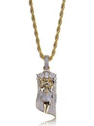 New Copper Gold Colour Plated Iced Out Jesus Face Pendant Necklace Micro Pave CZ Stone Hip Hop Bling Jewelry5748889