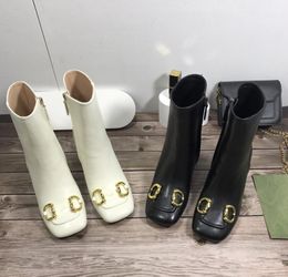 Yeni Varış Sonbahar ve Kış Moda Şovu Kadın Botları Platform Tasarımcısı Boot Cowhide Deri Siyah Kalın Topuk Kadın Bots Boyut 5257010