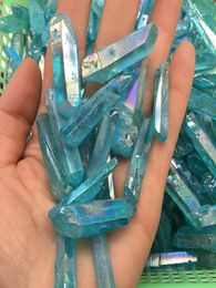 10 pcs Blue Aura Titanium Clear Quartz Pendant Natural Raw Crystal Wand Point Rough Reiki Healing Prism Cluster Necklace Charms Cr6691898
