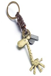 Fashion Cute Animal Giraffe Suspension Pendant Leather Keychain Keys Ring Holder Cover Chains For Car Keys Handbag Luggage 9924242