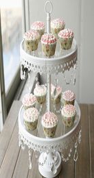 Glass cake stand 2 tier white iron cany cookie display tray table wedding party decoration supplier baking pastry cake tools8775565