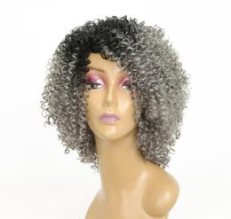 15 inches Afro Kinky Curly Synthetic Wig Side Apart Pelucas Simulation Human Hair Wigs Grey Color perruques de cheveux humains MS99382336