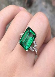 Wedding Rings Vintage Male Female Green Crystal Jewelry Dainty Silver Color For Women Men Charm Square Zircon Engagement Ring8402559