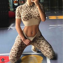 Yoga Outfit 2024 Women Fashion Sexy Leopard Printed 2 PCS Yoga Set Gym Shockproof Sports Bras Sport Leggings Running Work Out Training Suit T240601