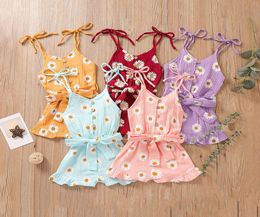 kids Rompers girls daisy Flowers print romper Children Chrysanthemum Sling Jumpsuits summer fashion Boutique baby clothes Z32055748333