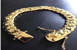 Mens Cuban Miami Link Bracelet 14k Gold Filled Over Solid 10mm Wide N1378063326