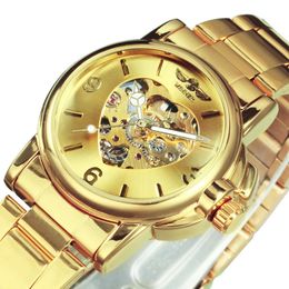Fashion Winner Brand Watches Women Watch Automatic Mechanical Golden Heart Skeleton Dial Stainless Steel Band Elegant Lady 240527